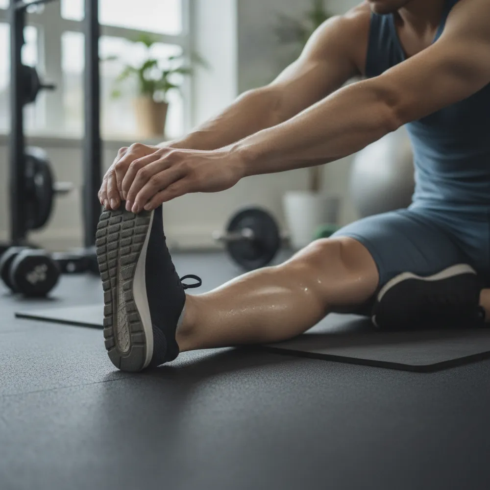 Sportif réalisant des étirements de récupération